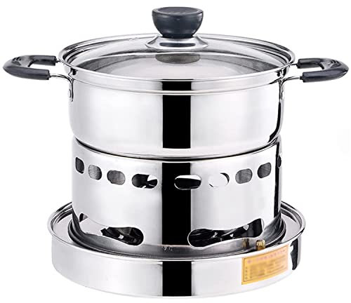 Camping Stove, Spirit Cooker Interior with Pot Camping Stove Spirit Camping Stove Camping Stove Made of Camping Stove Without Gas and Electricity Stainless Steel for Indoor Use (20 cm)