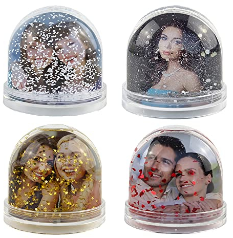 Bola de Nieve Personalizada con Foto Copos Estrellas Corazones Purpurina Adorno Árbol Decoración Navideña (Copos de Nieve)