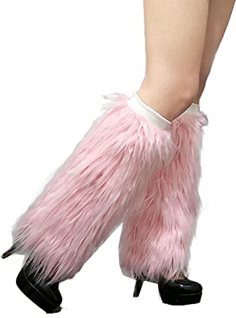 ILUFAM Women Faux Fur Leg Warmer Furry Boot Cuff Cover Winter Fluffy Boot Toppers 40cm (Pink)