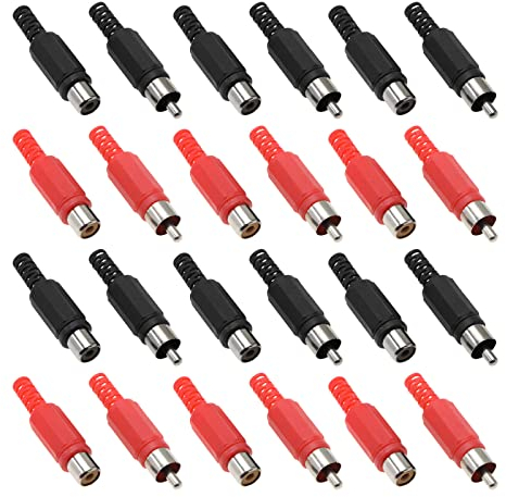 Lot de 40 adaptateurs de prise RCA audio vidéo de rechange RCA mâle et femelle (10 rouge/noir mâle et 10 rouge/noir femelle)