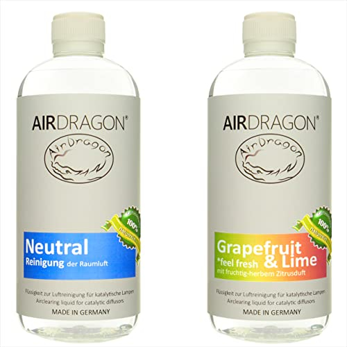 AIRDRAGON® Duft-Set • NEUTRAL + GRAPEFRUIT & LIME • 2 x 1 Liter • Für jede katalytische Lampe • OHNE künstliche Duftstoffe • Premium Natur Raum-Duft