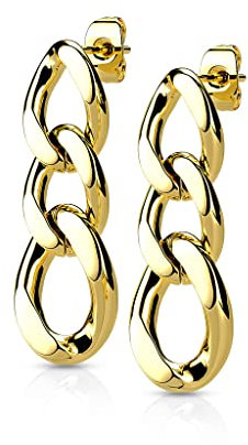 viva-adorno Damen Ohrstecker Edelstahl Ketten Ohrringe Kettenglieder Ohrhänger Gliederohrringe SER1, gold