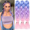 PORSMEER 24 Pouces Kanekalon Ombre Jumbo Cheveux Tressage Extensions,3 paquet de meches pour tresses africaine,Synthétique rajout cheveux tresses Bleu/Violet clair/Rose