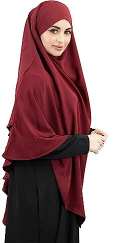 Lamis Hijab - Khimar 2 Schleier zum Überziehen aus Medinenseide, Jilbab für muslimische Frauen, verhüllt KH200, Burgunderrot, One size