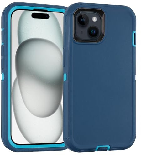 smartelf for iPhone 15 Case, 3 in 1 Heavy Duty Drop Protection Full Body Rugged Shockproof, Military Protective Tough Durable Cover Phone Case for Apple iPhone15 (CyanGreen)
