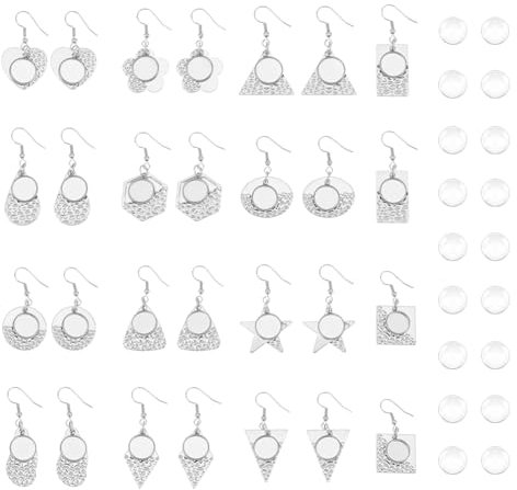UNICRAFTALE 14 Pairs 4 Styles Blank Dome Dangle Earrings Stainless Steel Earring Bezel Trays Earrings Settings Wire Hooks Trays with Glass Cabochon Setting for Jewelry Making
