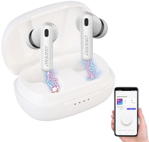 auvisio Ohrhörer Bluetooth: In-Ear-Stereo-Headset mit ANC, Bluetooth 5.2, Ladebox, App, weiß (ANC Kopfhörer, Kopfhörer mit Mikrofon, Freisprecheinrichtung)