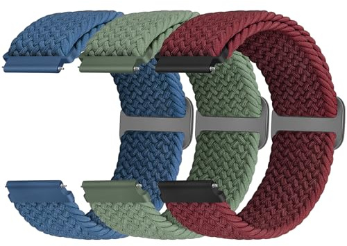 Yunshare Braided Solo Loop Elastic Strap 18mm 19mm 20mm 22mm 24mm Quick Release Watch Band Nylon Watch Bands Stretchy Replacement Strap for Women Men, 3 PCS