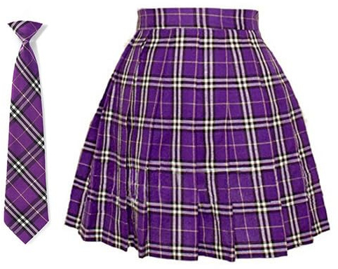 Karierter Faltenrock für Damen und Mädchen, hohe Taille, japanische Schuluniform, A-Linie, plissiert, JK-Rock, Skater, Tennis, Krawatten, Violett, Klein