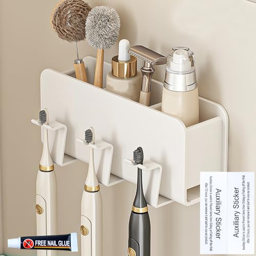 MININUSI Soporte Cepillo de Dientes Pared Blanco Adhesivo Portacepillos Baño Pared Porta Cepillo de Dientes Pared Portacepillos de Dientes Pared Adhesivo Porta Crema Dental Sin Taladro + Un Pegamento
