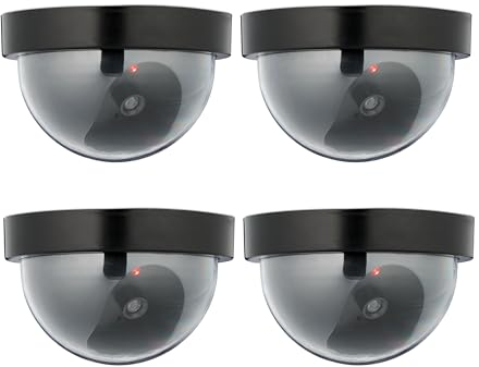 Relaxdays Kamera Attrappe, 4er Set, blinkende LED, innen & außen, batteriebetrieben, Überwachungskamera Dummy, schwarz