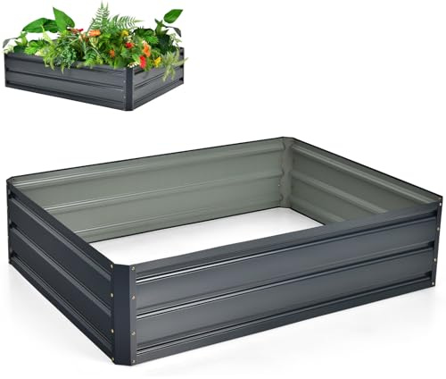 GiantexUK Raised Garden Bed, Galvanized Metal Rectangular Planter Box with Open Bottom, Outdoor Elevated Flower Pots Grow Box Container for Vegetables Herbs Plants (120 x 90 x 30cm, Grey)