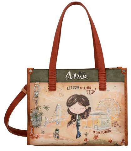 Anekke | Peace & Love Schultertasche | Originelles Design inspiriert von Kalifornien der 60er Jahre | 30 x 23 x 12 cm | Camel, camel, 30 x 23 x 12 cm, Tote