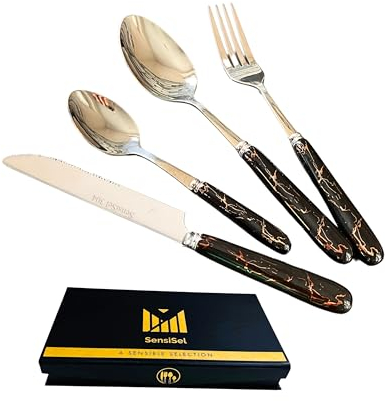SensiSel 16 Pieces Stainless Steel Flatware Cutlery Set, High Mirror Polished Dinnerware Dishwasher Safe Silverware, Knife Spoon Fork Tableware, Ideal for Home/Camping/Party Service for 4