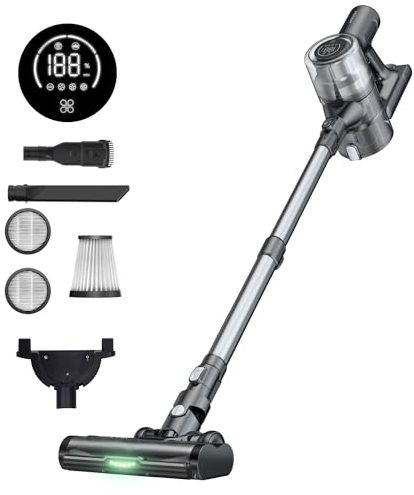 Proscenic P13 Akku Staubsauger,45000Pa/550W Staubsauger Kabellos Touchscreen, 6-in-1 Akku Staubsauger mit Anti-Tangle-Bodenbürste, Bis zu 45 Min Laufzeit 1.2L Staubbehälter,für Boden/Teppich/Tierhaar