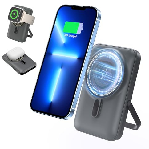 Olycism Batterie Externe 10000mAh 3 en 1 Multifunctional Batterie Externe Mag-Safe à Charge Rapide Compatible pour Smart Phone i-Watch Air-Pods Un pour Tarvel Camping Randonnée