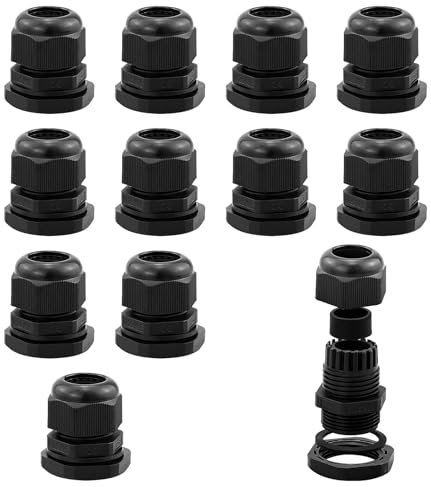 12Pcs M25 Cable Glands 15mm, Waterproof Nylon Cable Gland Suitable for 12mm-16mm Cables, Black Cable Grommet Cable Entry for Outdoor, Garden, Switch Box Junction Box