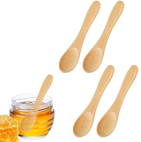 Prasacco 4 mini cucchiai di legno, cucchiai rotondi per spezie, miele e tè, senza plastica e privo di sostanze chimiche