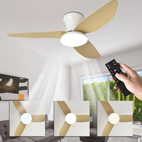LXTEDJ Modern Ceiling Fan with Light and Remote, Led Fan Light Ceiling Smart Dimmable 3 Blade Ceiling Fans 6-Speed Memory Function Timer for Living Room Bedroom 100cm-Light Wood