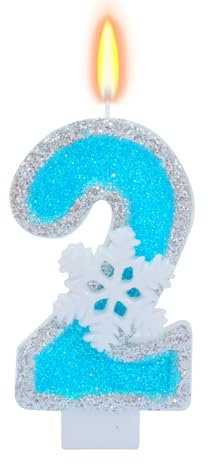 Blue Frozen Birthday Party Decorations, White Snowflake Number Candles 0-9, Kids Adults Birthday Anniversary Wedding Party Supplies, 2.87 inch Number 3 Cake Topper Decoration (Blue, Number 2)