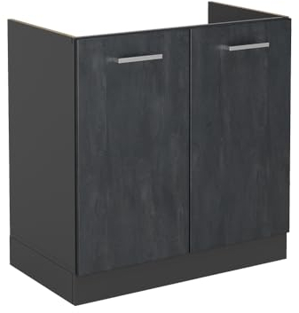 Vicco Meuble Bas sous-évier R-Line, Béton Noir/Anthracite, 80 cm sans Plan de Travail