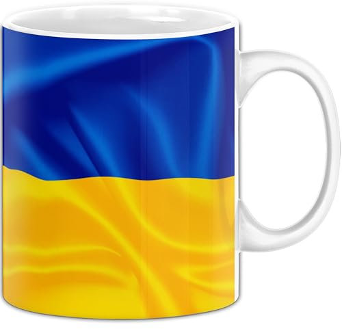 Ukraine Flagge Tasse Geschenk Fußball-Fans Europa 3D Alloverprint (Weiß)