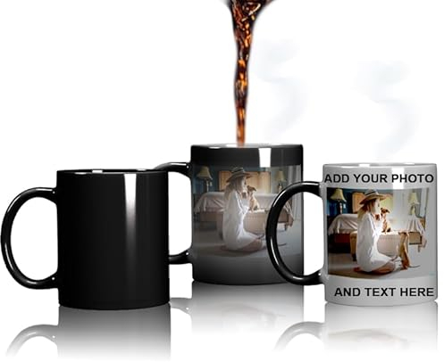 Personalised Coffee Magic Mug, Color Changing Heat Sensitive Cup, Custom with Any Text or Photo, Perfect Novelty Gift for Family Friends, 11oz