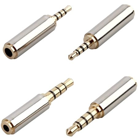 Wonvify Adaptateurs Audio 4 PCS, Adaptateurs Plaqués Or 2,5/3,5 mm vers Jack Stéréo 3,5/2,5 mm, Connecteur Métallique Audio pour Casque Audio et Écouteurs, Supporte la Fonction Micro