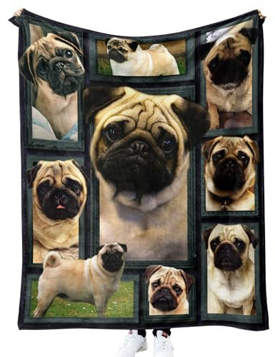 Mops Kuscheldecken 100x130 cm Weich Flanelldecke Wohndecke Geschenke für Kinder Erwachsene, Decke 3D mit Motiv Haustiere Tiere Hunde Sofadecke Couchdecke Tagesdecke