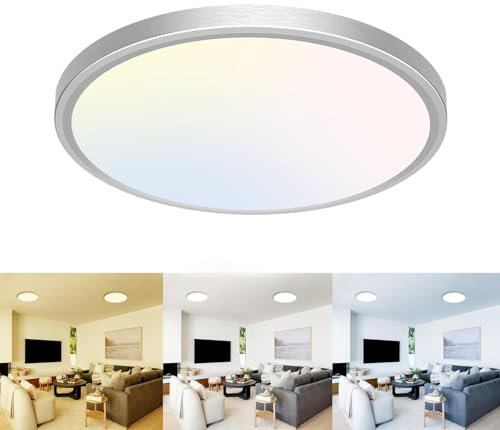 libtit 18CM Ceiling Light Flush Mount Brushed Nickel, 15W 1500LM Led Ceiling Light 3000K/4000K/6500K Color Options, Thin Flat Light Fixtures Ceiling Mount for Ceiling Bathroom Hallway Closet