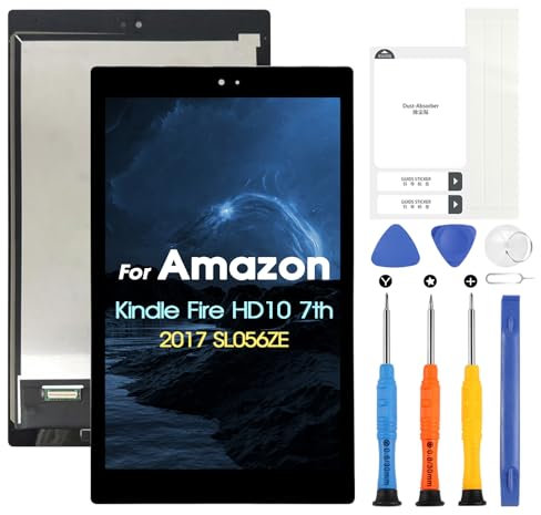 für Amazon Kindle Fire HD10 7th 2017 LCD Bildschirm für Kindle Fire HD 10 7 Gen SL056ZE Ersatz des Touchscreens Assembly mit Reparatur-Set (Schwarz)