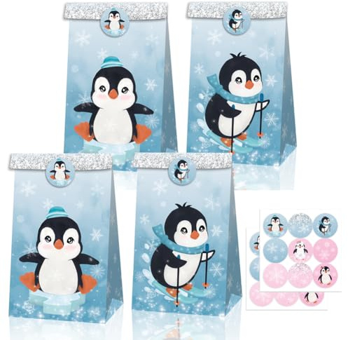 SUNSK Pinguin Geschenktüten Tier Papier Partytüten Candy Tüten Süssigkeiten Beutel Kindergeburtstag Mitgebsel Tüten mit Aufkleber für Weihnachten Geburtstag Hochzeit Ostern Party Dekoration 12 stk