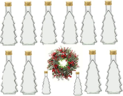 lilawelt24 250ml Weihnachtsflaschen zum befüllen, Tannenbaum,Schnapsflaschen, Weihnachtsgeschirr, Likörflaschen Geschenkflasche|Weihnachten Flaschen (12x 250ml)