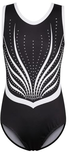ZNYUNE Mädchen Farbverlauf Gymnastikanzug Ärmellos Kinder Gymnastik Trikot Klassisch B374 Blackwhite 10A