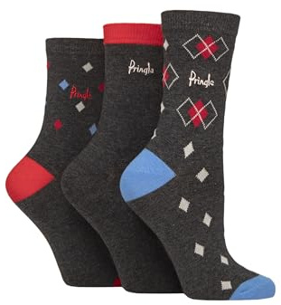 Pringle of Scotland Ladies Patterned Cotton Socks Pack of 3
