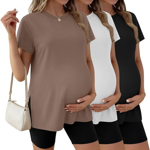 Ficerd 3 Pack Women's Maternity T Shirts, 3-Color, Medium