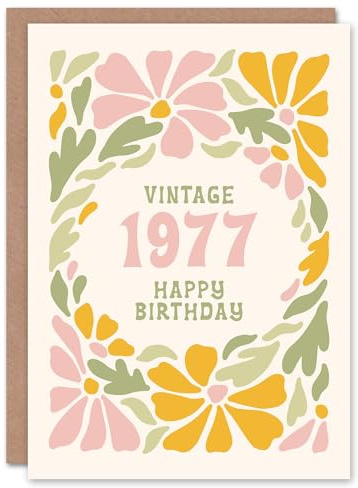 Artery8 Vintage Retro Pastel Floral Her Born 1977 Aged 48 Years Old 48th Birthday Card Mum Gran Wife