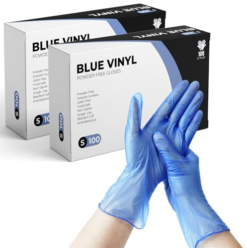 PRAIMA Disposable Gloves, Size S, Pack of 200, Blue Vinyl Gloves, Powder Free, Latex Free, Comfortable Fit, Suitable for Food Handling, Cleaning, Hairdressing & Multi-Purpose Use