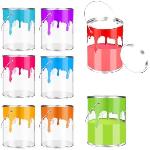 8 PCS Clear Paint Cans, Plastic Empty Bucket with Tinplate Lid & Handle