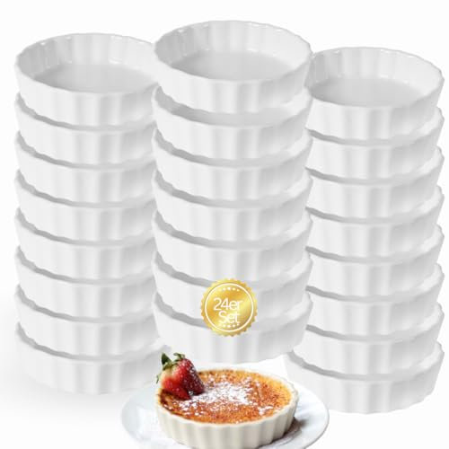 getgastro 24-er Set Tartelette Förmchen Keramik weiß – Tartform Ø 11,5cm – ofenfestes Creme Bruelee Schälchen – 300°C Temperaturbeständig – Geschenkidee zu Weihnachten, Muttertag oder Einzug