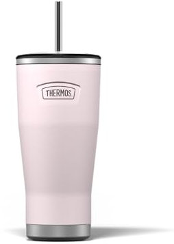 Thermos - Stainless Steel Peony Pink Icon Straw Cup (710ml) BPA Free Metal Water Bottle with Straw, Reusable Gym Bottle, 22hrs Cold Drinks Flask, Dishwasher Safe