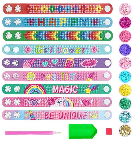 YCHYAN 9 Piezas Pulseras de Diamond Painting Niño Pulseras, DIY Diamond Painting Set Infanti, 5D de Pintura de Diamante Juego para Niños Mayores de 6 Años, se Puede Utilizar Como Regalo de Cumpleaños