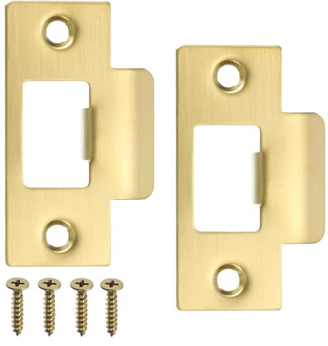 Door Strike Plate，2Sets Latch Plates & Matching Screws, Internal Door Security, for Door Frame Door Jamb（Gold）