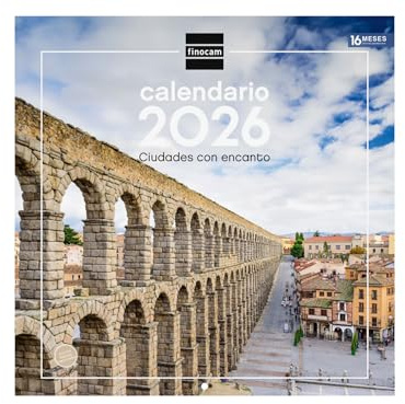 Finocam - Wandkalender 2026, 30 x 30 cm, Monatsansicht Januar - Dezember 2026 + Sep. - Dez. 2025 (4 Monate), Kalender 2026, Städte - Spanisch
