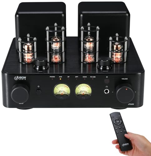 Juson Audio JTA50 2025 130W Tube Amplifier Entry-Level HiFi Class AB Amp with BT 5.0, Remote,AUX,Coax, Phono and USB in,Subwoofer Out,2.1CH for Turntable
