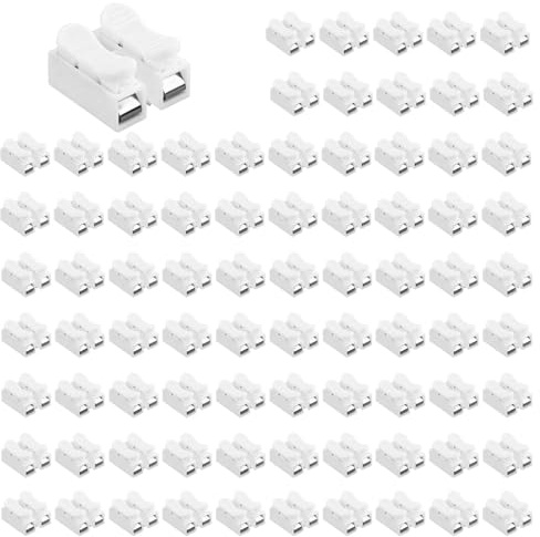 80 Pcs CH2 Quick Connector, Quick Terminals Connector Block, 2 Way Spring Terminal Block, Electrical Cable Clamp Connectors, Screwless Fast Wire Connectors for LED Lighting, Household Appliances