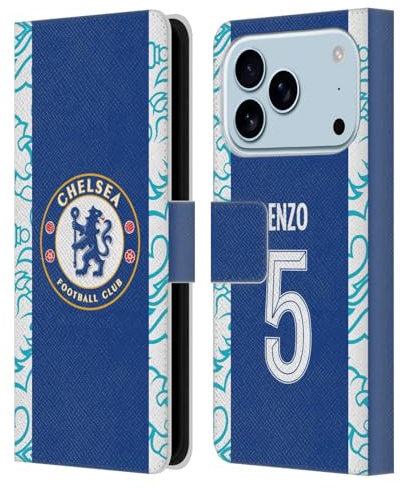 Head Case Designs Offizielle Chelsea Football Club Enzo Fernández 2022/23 Spieler Home Kit Leder-Wallet-Hülle Kompatibel mit Apple iPhone 17 Pro