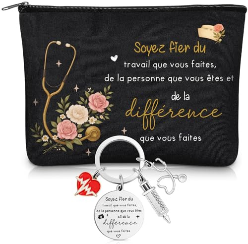 Xuniea Cadeau Infirmière Libérale Noël Pochette Petit Bazar d'Une Infirmière avec Porte-Clés Trousse pour Future Infirmiere Accessoire de Survie pour Diplômée Infirmière Départ à Retraite Docteur
