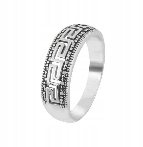 Ulex Premium 925 Sterling Silber Ringe Meander Ring mit Markasiten Elegant Handgefertigt Damen Herren Silberring Poliert Filigran Stilvoll Schmuck Accessoire Größe 53