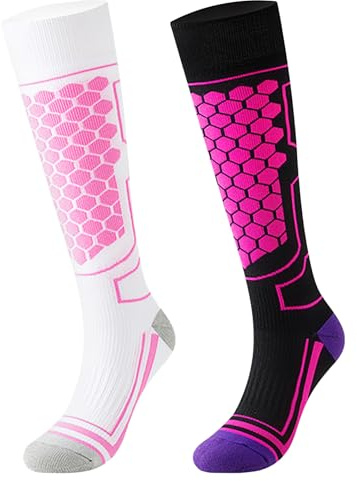QBEJIME Chaussettes De Ski Thermiques Lot De 2 Pour Homme Et Femme, Chaussettes Chaudes Homme,Chaussette Hiver Femme, Pour Randonnée Cyclisme Sport d'Hiver (Purple/White 35-41)